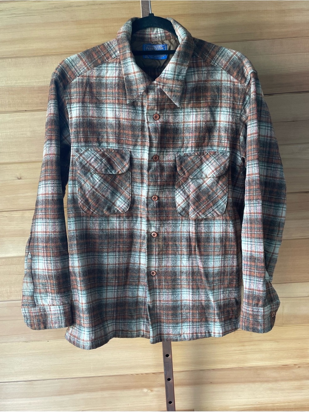 Vintage Pendleton Board Shirt Brown and Cream Plaid Button Up Large